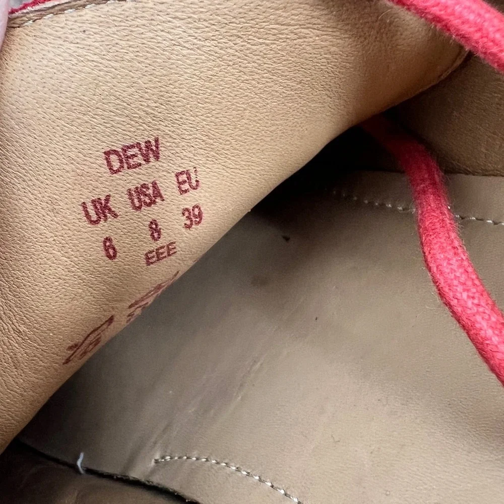 Hotter Dew Red Nubuck Leather Lace Up Sneakers Womens 8 EEE Wide Fit Comfort
